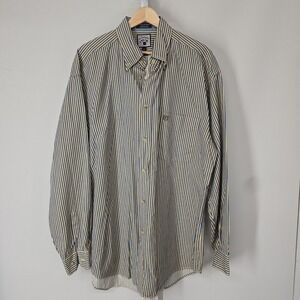 Faconnable Mens Large Blue Yellow Striped Long Sleeve Button Down Shirt Cotton